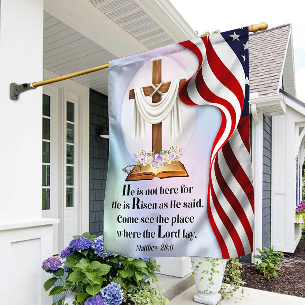 Jesus Cross Easter Day American Flag He Is Not Here He Is Risen